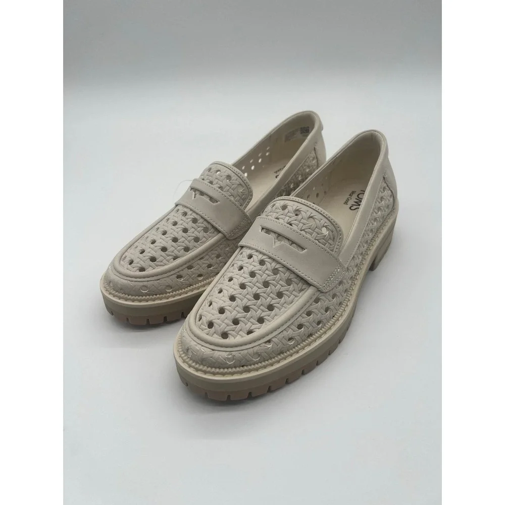 TOMS Women Cara Loafers Light Sand Leather Embossed Perf Lug Sole Size 10